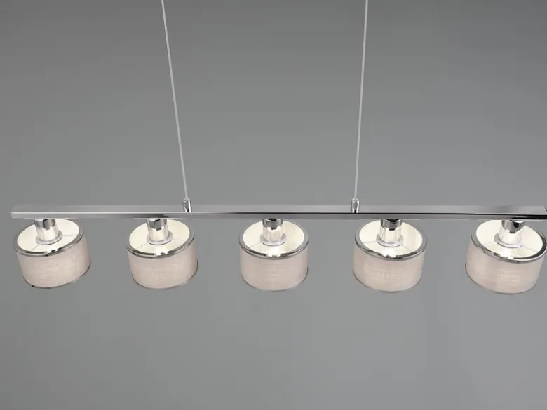 LED Balkenpendelleuchte 5-flammig Lampenschirme Stoff Grau, Breite 92cm