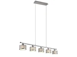 LED Balkenpendelleuchte 5-flammig Lampenschirme Stoff Grau, Breite 92cm
