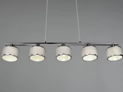 LED Balkenpendelleuchte 5-flammig Lampenschirme Stoff Grau, Breite 92cm