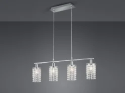 LED Balken Pendelleuchte 4-flammig mit Acryl Kristall Behang, Breite 80cm
