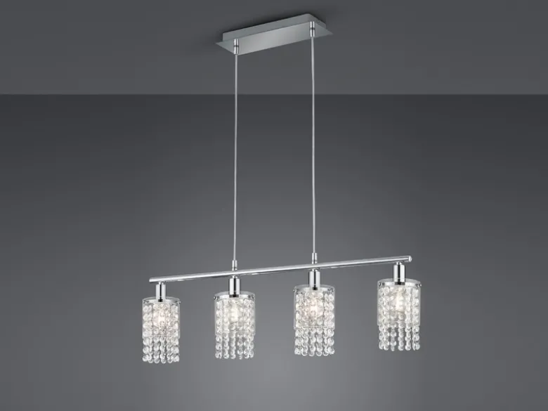 LED Balken Pendelleuchte 4-flammig mit Acryl Kristall Behang, Breite 80cm