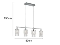 LED Balken Pendelleuchte 4-flammig mit Acryl Kristall Behang, Breite 80cm