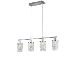 LED Balken Pendelleuchte 4-flammig mit Acryl Kristall Behang, Breite 80cm