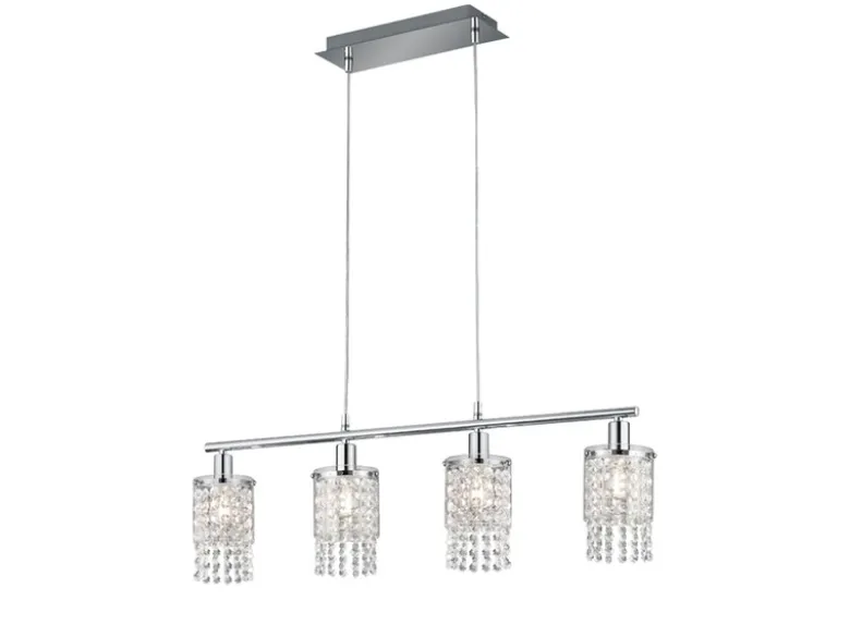 LED Balken Pendelleuchte 4-flammig mit Acryl Kristall Behang, Breite 80cm