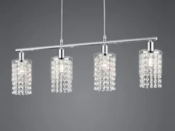 LED Balken Pendelleuchte 4-flammig mit Acryl Kristall Behang, Breite 80cm