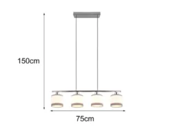 LED Balkenpendelleuchte 4-flammig mit Stoffschirmen in Weiß/Grau, Breite 75cm