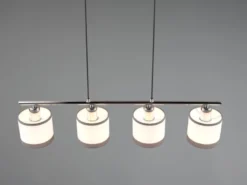 LED Balkenpendelleuchte 4-flammig mit Stoffschirmen in Weiß/Grau, Breite 75cm