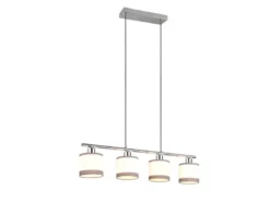 LED Balkenpendelleuchte 4-flammig mit Stoffschirmen in Weiß/Grau, Breite 75cm