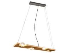 LED Balken Pendelleuchte 4 flammig Holzbrett naturbelassen, Breite 115cm