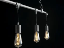 LED Balkenpendelleuchte 4-flammig in Industrial Wasserrohr Optik, grau antik
