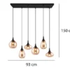LED Balkenpendelleuchte 6-flammig, Glasschirme amberfarbig, Breite 93cm