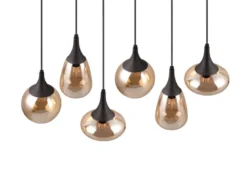 LED Balkenpendelleuchte 6-flammig, Glasschirme amberfarbig, Breite 93cm
