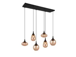 LED Balkenpendelleuchte 6-flammig, Glasschirme amberfarbig, Breite 93cm