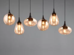 LED Balkenpendelleuchte 6-flammig, Glasschirme amberfarbig, Breite 93cm