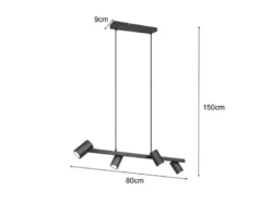 LED Balkenpendelleuchte 4-flammig in Schwarz, Breite 80cm