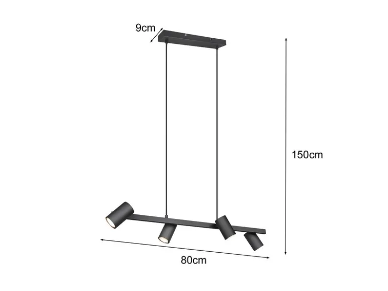 LED Balkenpendelleuchte 4-flammig in Schwarz, Breite 80cm