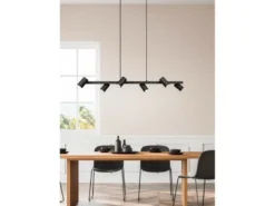 LED Balkenpendelleuchte 6-flammig lang in Schwarz, Breite 115cm