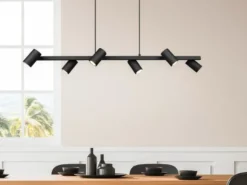 LED Balkenpendelleuchte 6-flammig lang in Schwarz, Breite 115cm