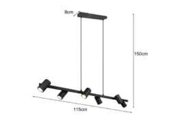 LED Balkenpendelleuchte 6-flammig lang in Schwarz, Breite 115cm