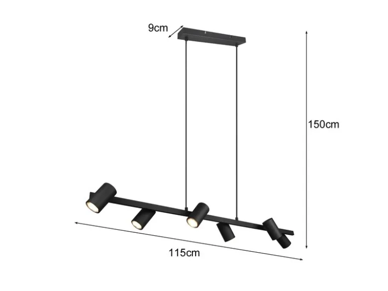 LED Balkenpendelleuchte 6-flammig lang in Schwarz, Breite 115cm