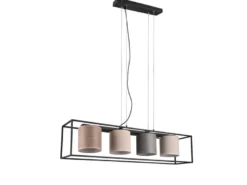 LED Balkenpendelleuchte mit vier Stoffschirmen, Breite 100cm
