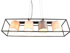 LED Balkenpendelleuchte mit vier Stoffschirmen, Breite 100cm