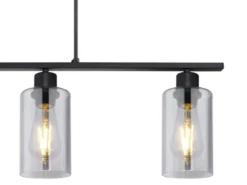 LED Balkenpendelleuchte mit 4 Rauchglas Lampenschirmen, Breite 98cm