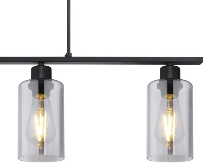 LED Balkenpendelleuchte mit 4 Rauchglas Lampenschirmen, Breite 98cm