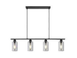 LED Balkenpendelleuchte mit 4 Rauchglas Lampenschirmen, Breite 98cm