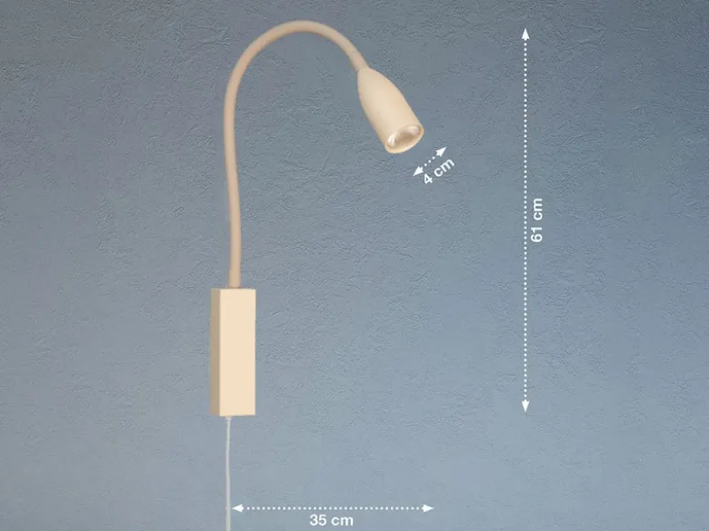 LED Bettlampe STEN Beige mit Kabel und Stecker, Gestensteuerung, Breite 4cm