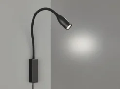 LED Bettlampe STEN Schwarz mit Kabel und Stecker, Gestensteuerung, Breite 4cm
