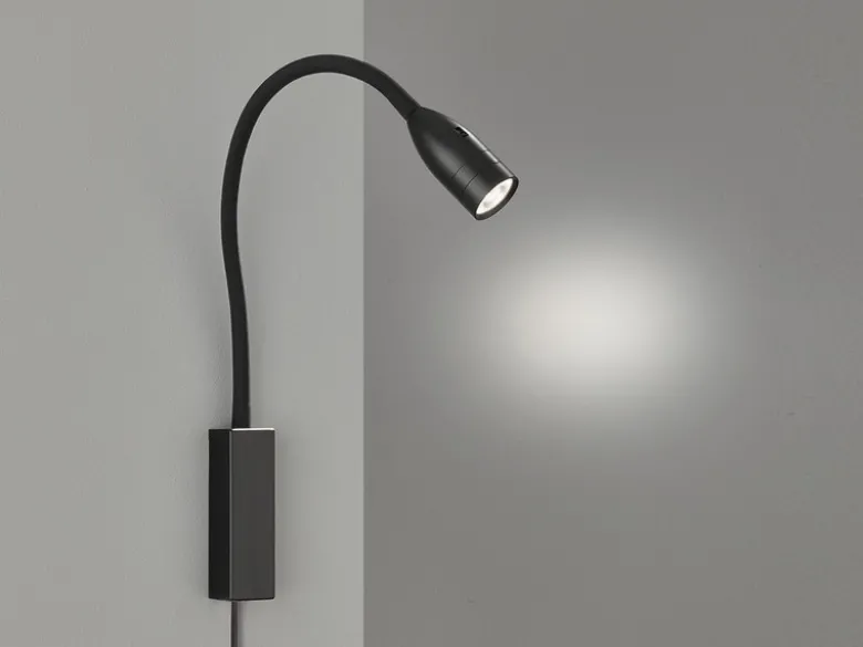LED Bettlampe STEN Schwarz mit Kabel und Stecker, Gestensteuerung, Breite 4cm