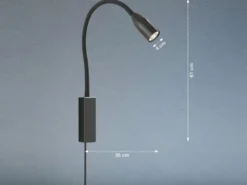 LED Bettlampe STEN Schwarz mit Kabel und Stecker, Gestensteuerung, Breite 4cm