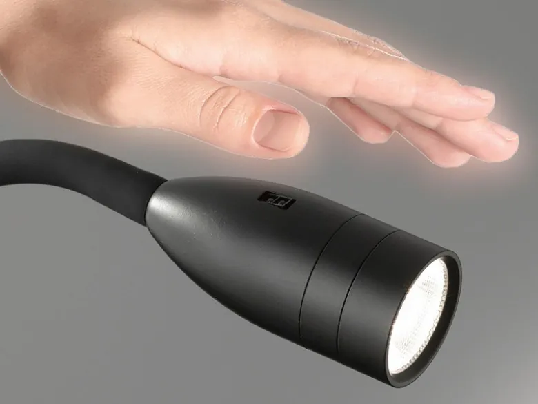 LED Bettlampe STEN Schwarz mit Kabel und Stecker, Gestensteuerung, Breite 4cm