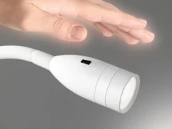 LED Bettlampe STEN Weiß mit Kabel und Stecker, Gestensteuerung, Breite 4cm