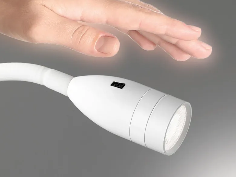 LED Bettlampe STEN Weiß mit Kabel und Stecker, Gestensteuerung, Breite 4cm