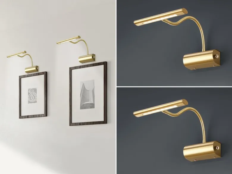 LED Bilderleuchte im 2er Set aus Messing matt mit Flexarm & Drehdimmer