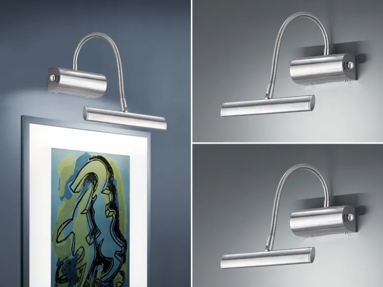 LED Bilderleuchte im 2er Set in Silber matt mit Flexarm & Drehdimmer