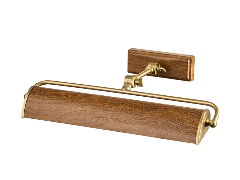 LED Bilderleuchte in Holzoptik-Altmessing, verstellbar, Breite 44,5cm