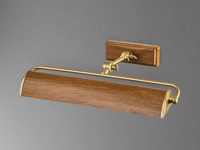 LED Bilderleuchte in Holzoptik-Altmessing, verstellbar, Breite 44,5cm