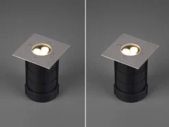 LED Bodeneinbauspot eckig 2er Set Edelstahl 11cm IP65 Bodenstrahler für Einfahrt