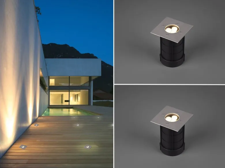 LED Bodeneinbauspot eckig 2er Set Edelstahl 11cm IP65 Bodenstrahler für Einfahrt
