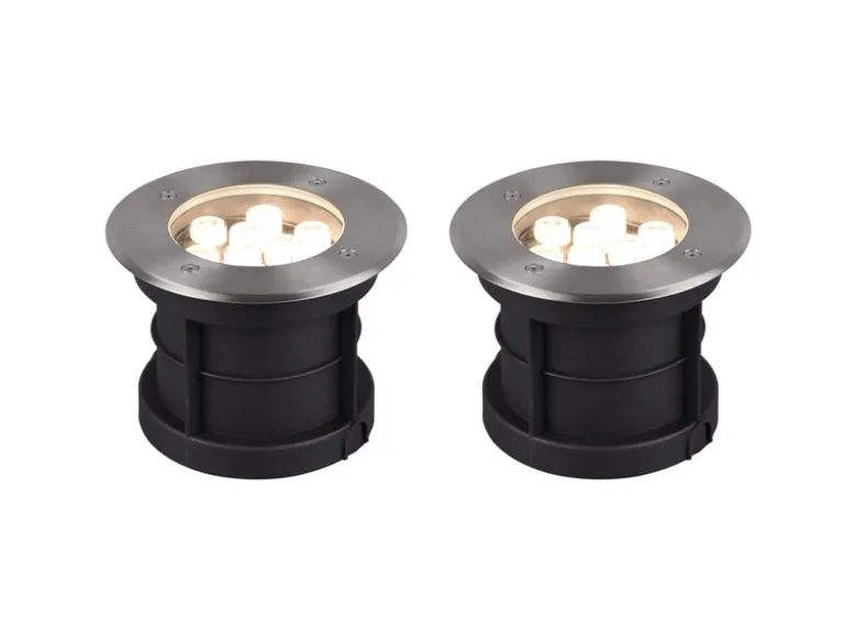 LED Bodeneinbauspot rund 2er Set Edelstahl Ø16cm IP65 Bodenstrahler für Einfahrt