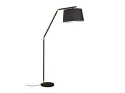 LED Bogenleuchte Metall Schwarz Gold mit Stoffschirm Schwarz, Höhe 175cm
