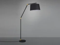 LED Bogenleuchte Metall Schwarz Gold mit Stoffschirm Schwarz, Höhe 175cm