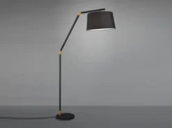 LED Bogenleuchte Metall Schwarz Gold mit Stoffschirm Schwarz, Höhe 175cm