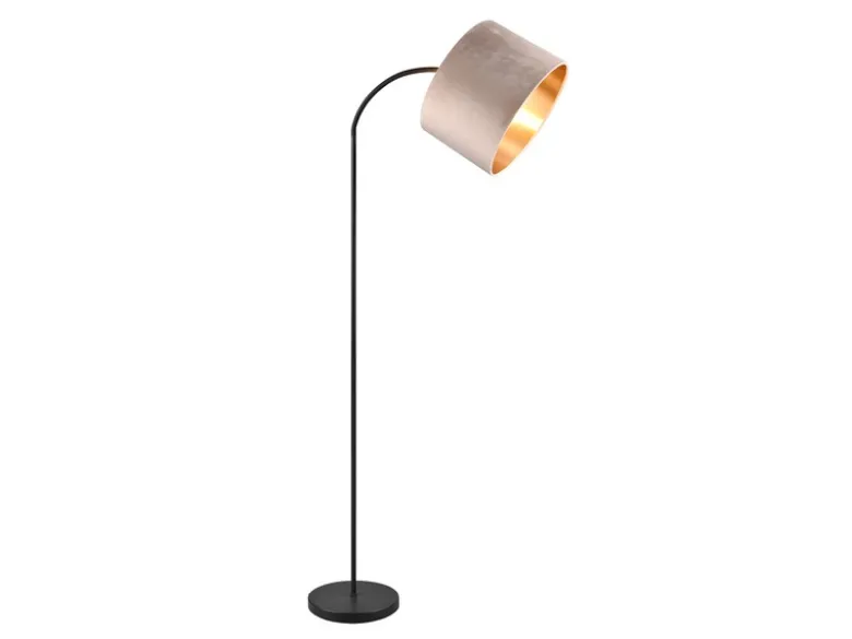 LED Bogenleuchte mit Samt Lampenschirm Beige Gold, Höhe 156cm