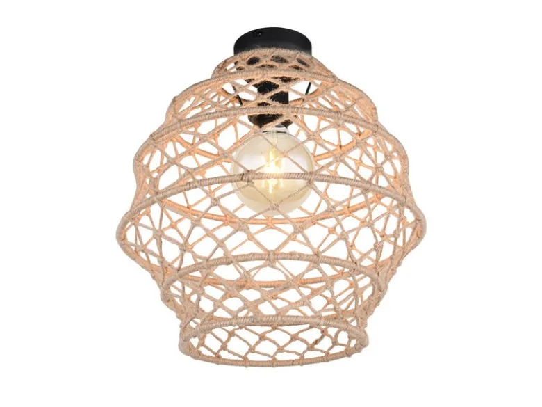 LED Boho Deckenleuchte mit Lampenschirm geflochten aus Hanfseil, Ø 38cm