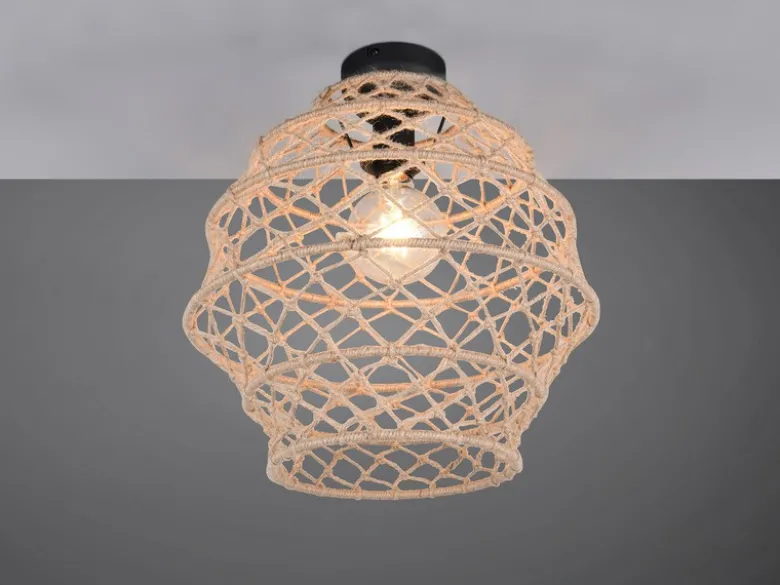 LED Boho Deckenleuchte mit Lampenschirm geflochten aus Hanfseil, Ø 38cm