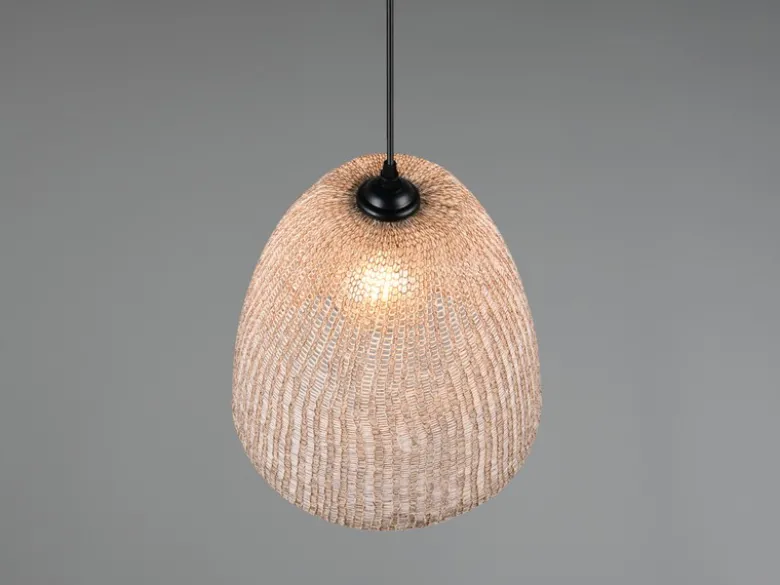 LED Boho Pendelleuchte mit Lampenschirm aus grob gewebtem Stoff, Ø 32cm